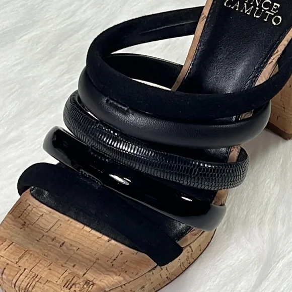 Vince Camuto Patres Platform Black Leather Sandals Size 9M - Picture 4 of 9